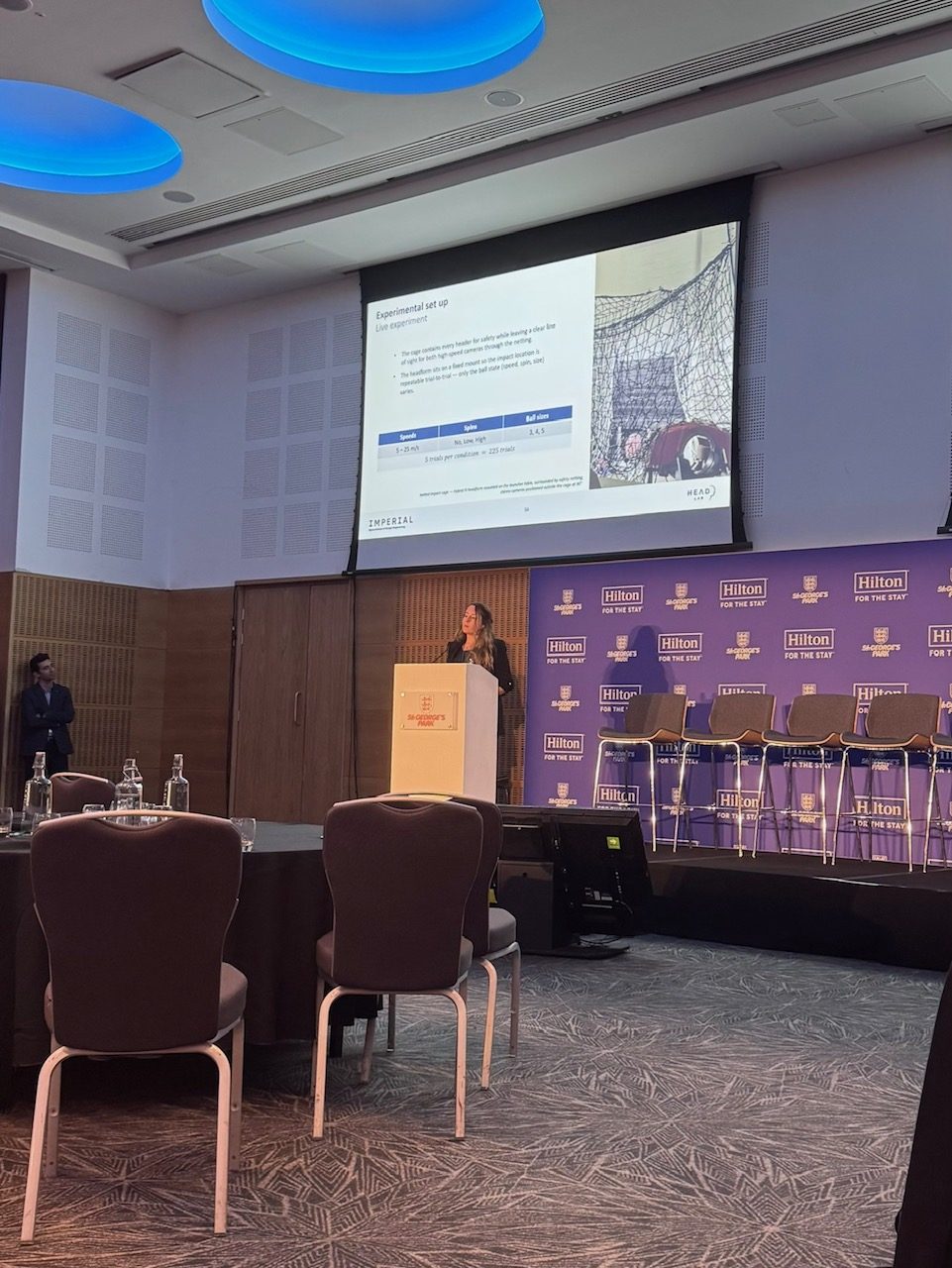 Elena Koumantou presenting the markerless tracking method at the Brain Health in Football Research Symposium, St George's Park.