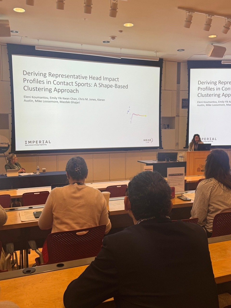 Elena Koumantou presenting “Deriving representative head impact profiles in contact sports” at the 21st Injury Biomechanics Symposium.